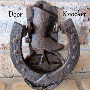 DOOR KNOCKER HORSESHOE COWBOY BOOT TEXAS STAR, IRON w GOOD LOUD KNOCK! GOOD GIFT
